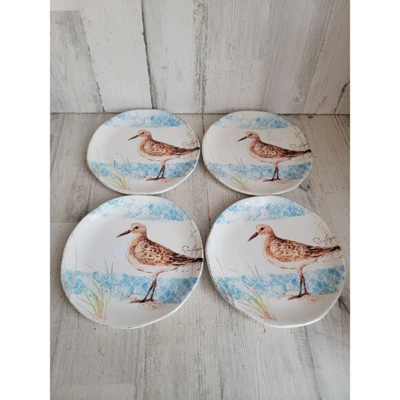 Pier 1‎ plate sandpiper bird set home decor 8" salad - Picture 1 of 5